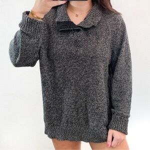 Black and white gray pepper knit button sweater